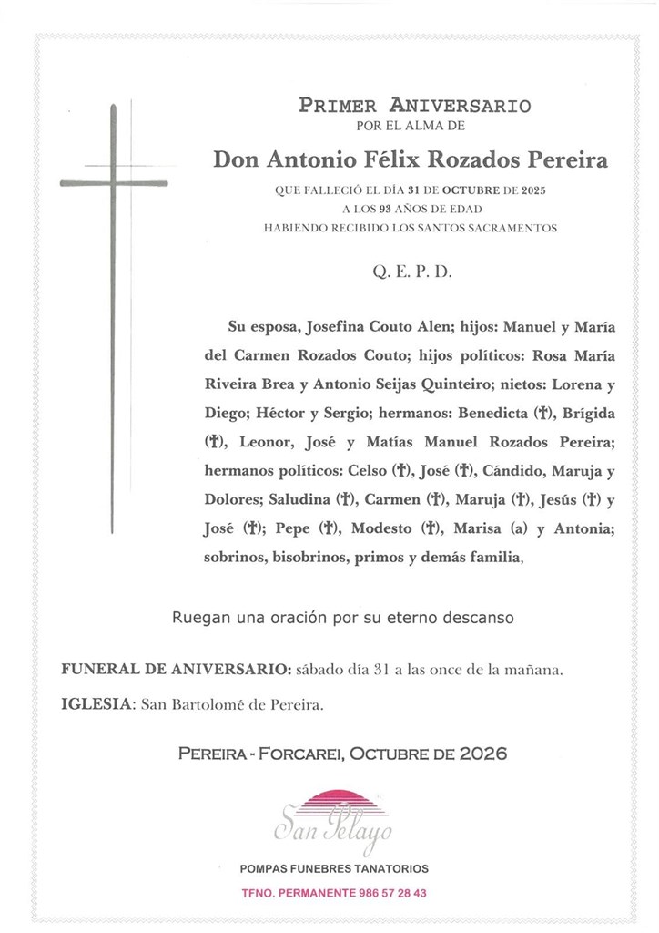 ANIV. ANTONIO FELIX ROZADOS PEREIRA 31/10/2026