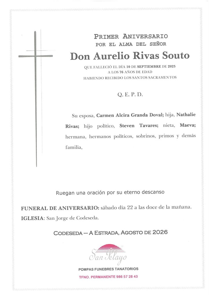 ANIV. AURELIO RIVAS SOUTO 22/08/2026