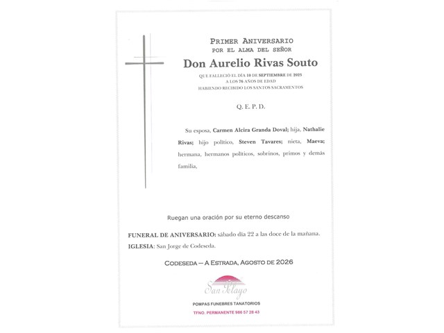 ANIV. AURELIO RIVAS SOUTO 22/08/2026