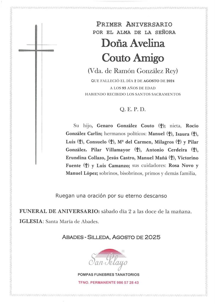 ANIV. AVELINA COUTO AMIGO 2/08/2025