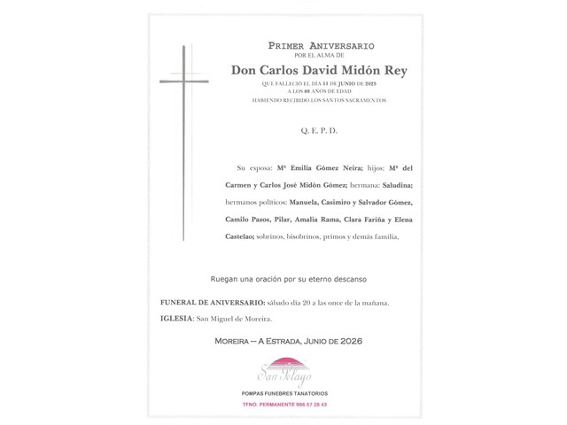ANIV. CARLOS DAVID MIDON REY 20/06/2026