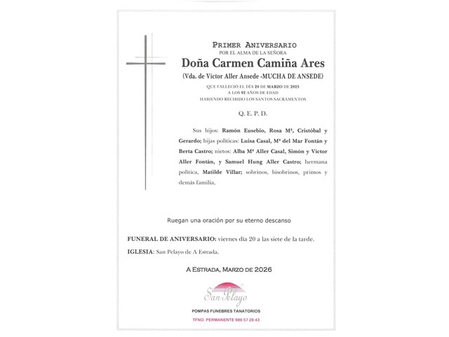 ANIV.  CARMEN CAMIÑA ARES  20/03/2026