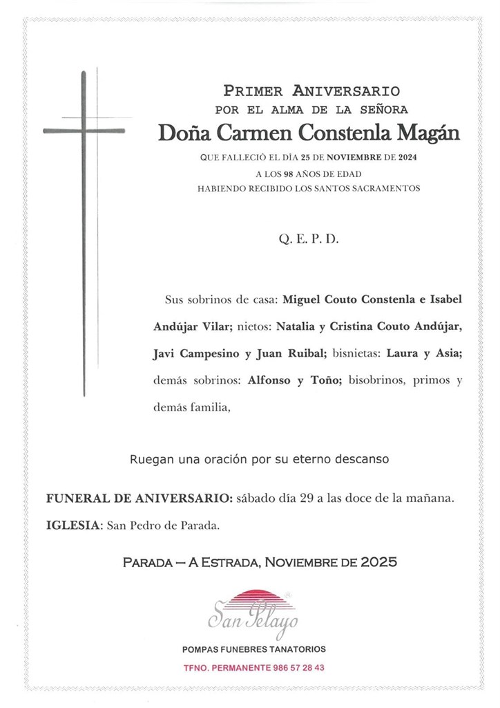 ANIV. CARMEN CONSTENLA MAGAN 29/11/2025