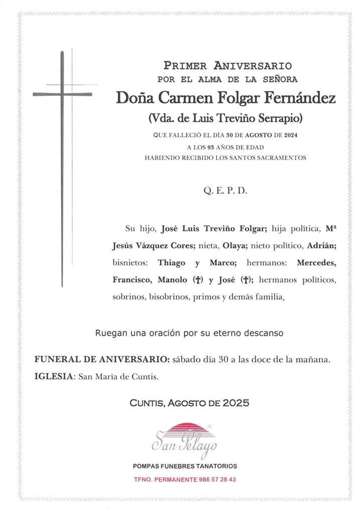 ANIV. CARMEN FOLGAR FERNANDEZ 30/08/2025
