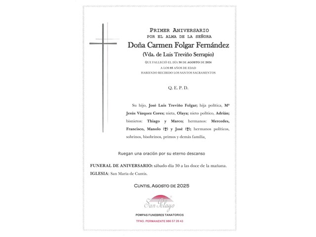 ANIV. CARMEN FOLGAR FERNANDEZ 30/08/2025