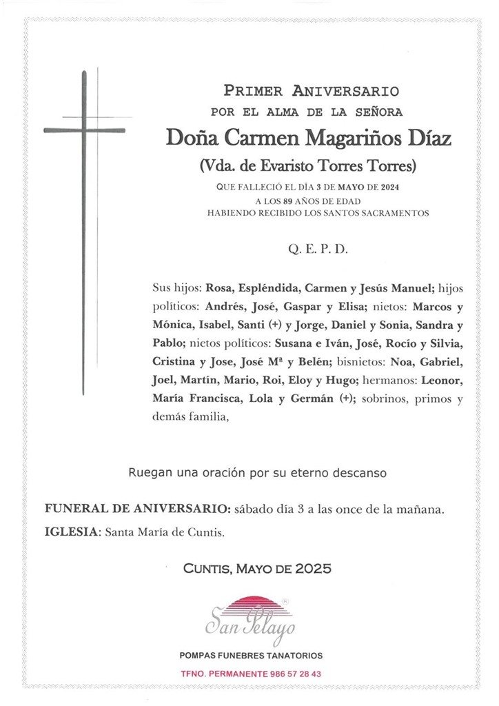 ANIV. CARMEN MAGARIÑOS DIAZ 3/05/2025