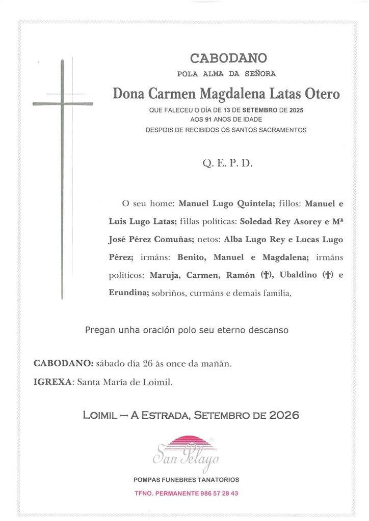 ANIV. CARMEN MAGDALENA LATAS OTERO  26/09/2026
