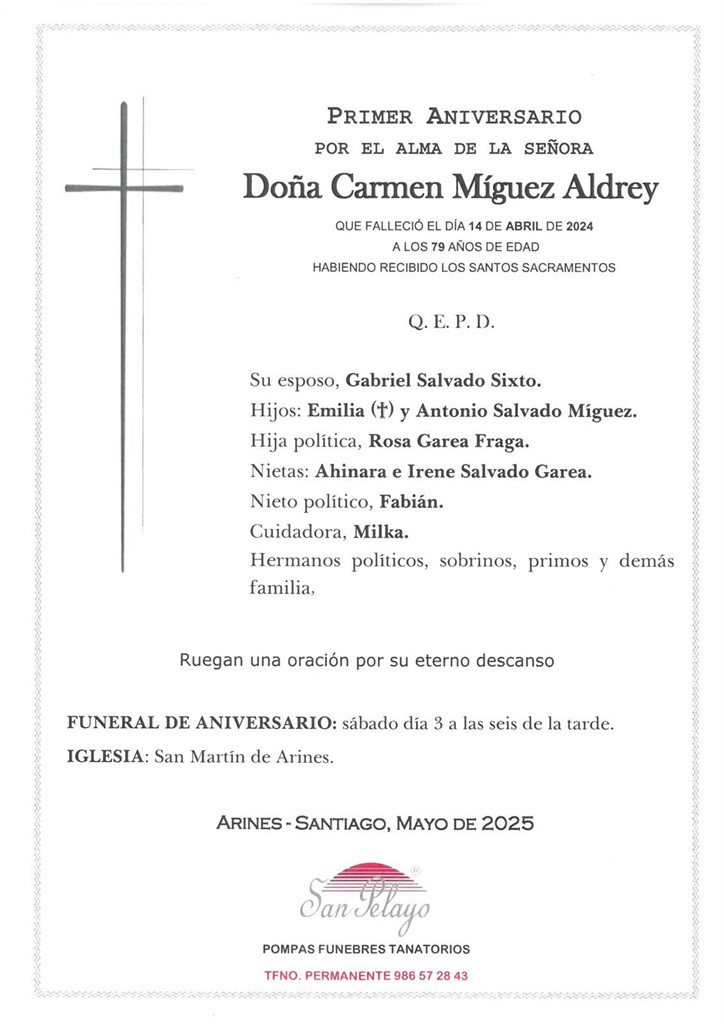 ANIV. CARMEN MIGUEZ ALDREY 3/05/2025