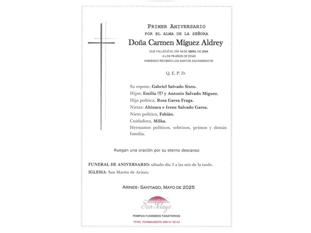 ANIV. CARMEN MIGUEZ ALDREY 3/05/2025