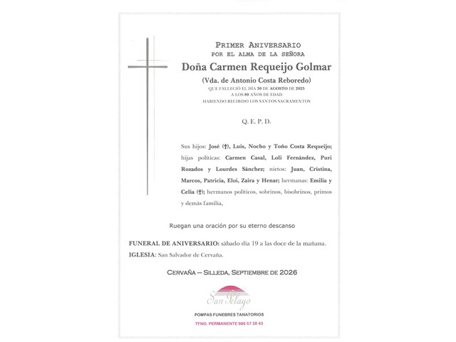 ANIV. CARMEN REQUEIJO GOLMAR 19/09/2026