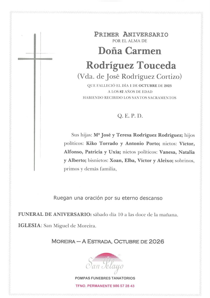 ANIV. CARMEN RODRIGUEZ TOUCEDA 10/10/2026
