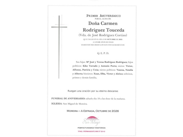 ANIV. CARMEN RODRIGUEZ TOUCEDA 10/10/2026