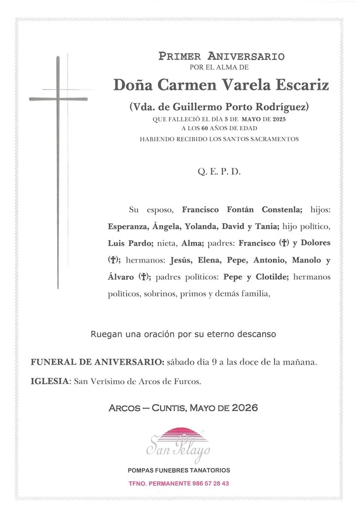 ANIV. CARMEN VARELA ESCARIZ 9/05/2025