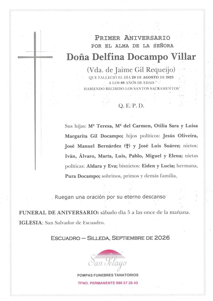 ANIV. DELFINA DOCAMPO VILLAR 5/09/2026