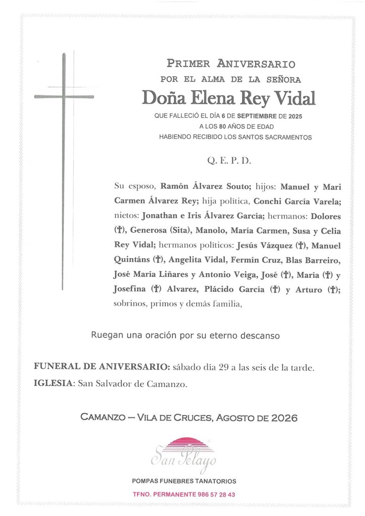 ANIV. ELENA REY VIDAL 29/08/2026