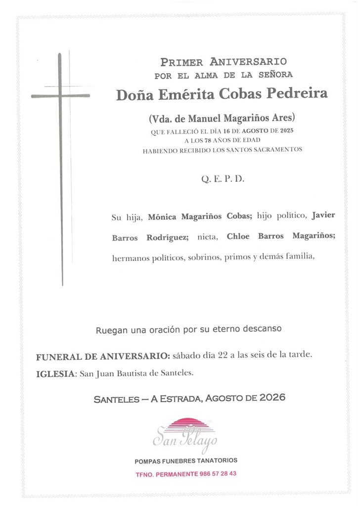 ANIV.EMERITA COBAS PEDREIRA 22/08/2026