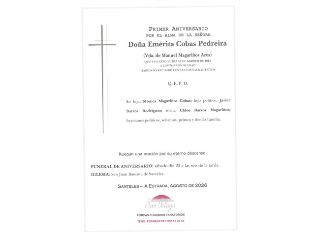 ANIV.EMERITA COBAS PEDREIRA 22/08/2026