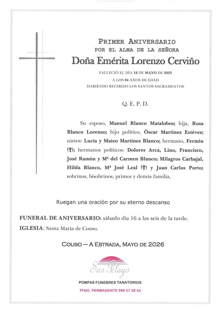 ANIV: EMÉRITA LORENZO CERVIÑO 16/05/2026