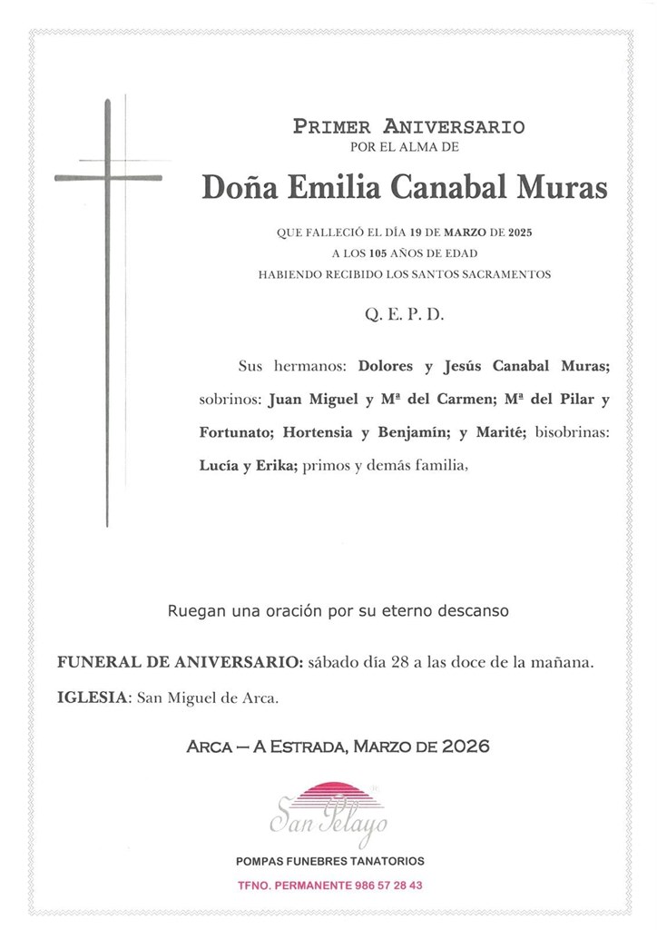 ANIV. EMILIA CANABAL MURAS 28/03/2026