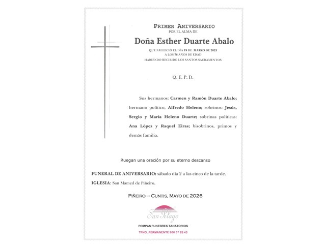 ANIV. ESTHER DUARTE ABALO 2/05/2026