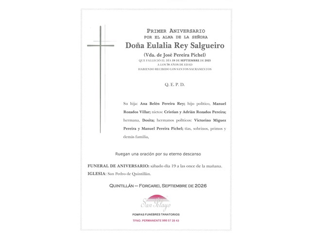 ANIV. EULALIA REY SALGUEIRO 19/09/2026