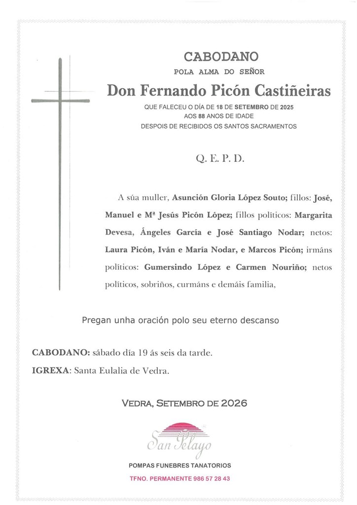 ANIV. FERNANDO PICON CASTIÑEIRAS 19/09/2026