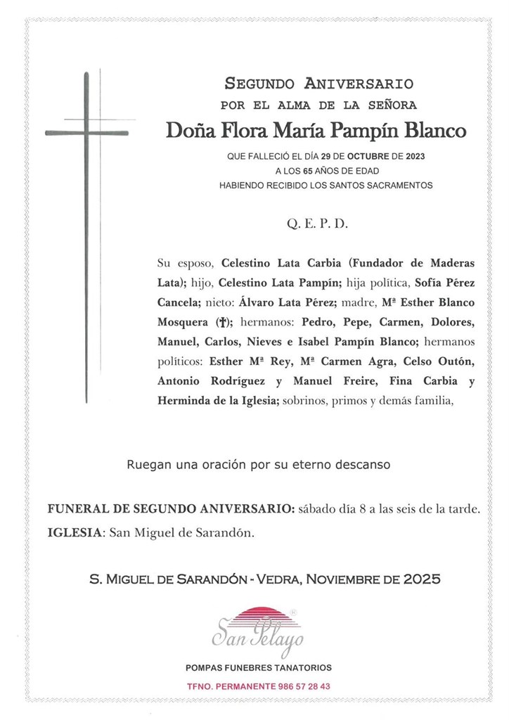 ANIV. FLORA MARIA PAMPIN BLANCO 8/11/2025