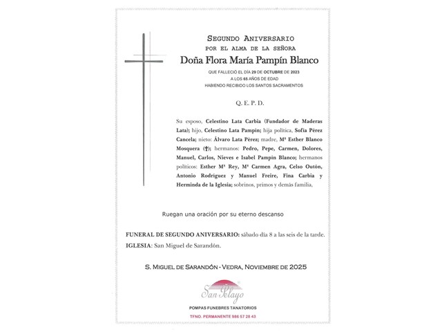 ANIV. FLORA MARIA PAMPIN BLANCO 8/11/2025
