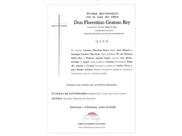 ANIV. FLORENTINO GESTOSO REY 7/06/2025