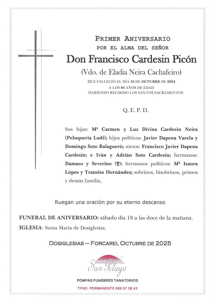 ANIV. FRANCISCO CARDESIN PICON 18/10/2025
