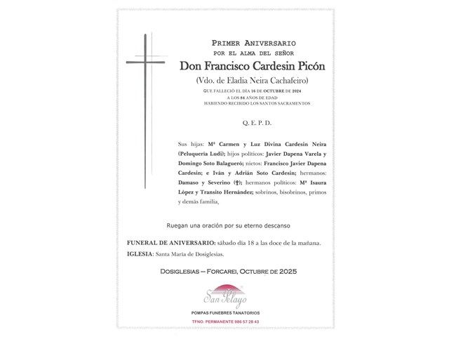 ANIV. FRANCISCO CARDESIN PICON 18/10/2025