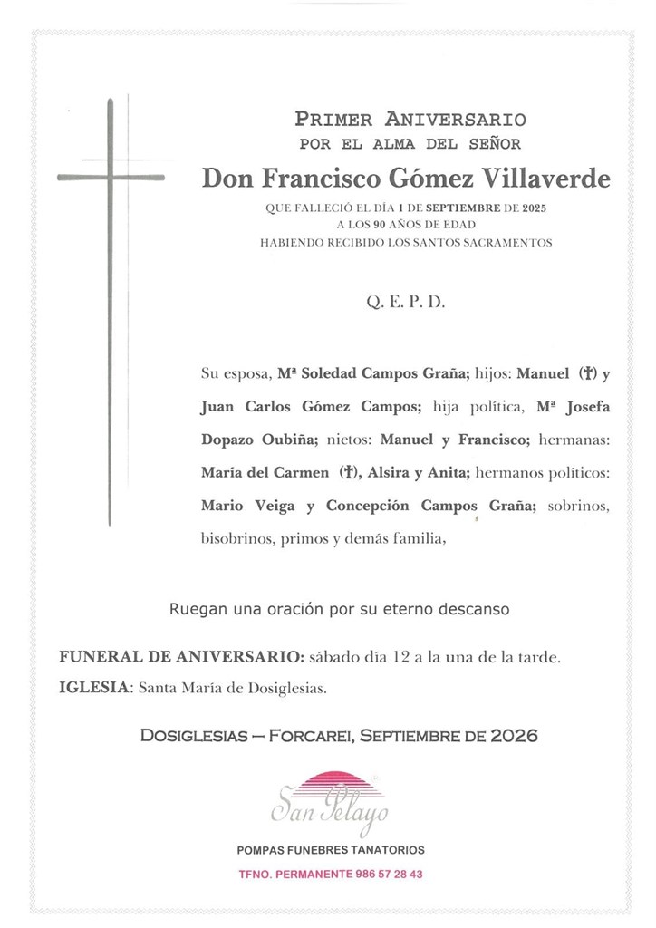 ANIV. FRANCISCO GOMEZ VILLAVERDE 12/09/2026