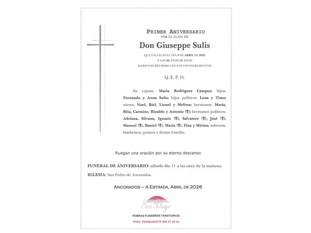 ANIV. GIUSEPPE SULIS 11/04/2026