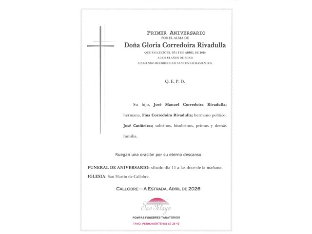 ANIV. GLORIA CORREDOIRA RIVADULLA11/04/2026