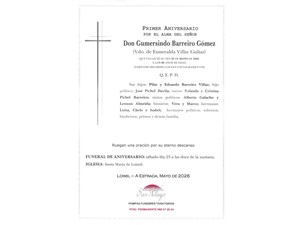ANIV:  GUMERSINDO BARREIRO GOMEZ, 23/05/2026