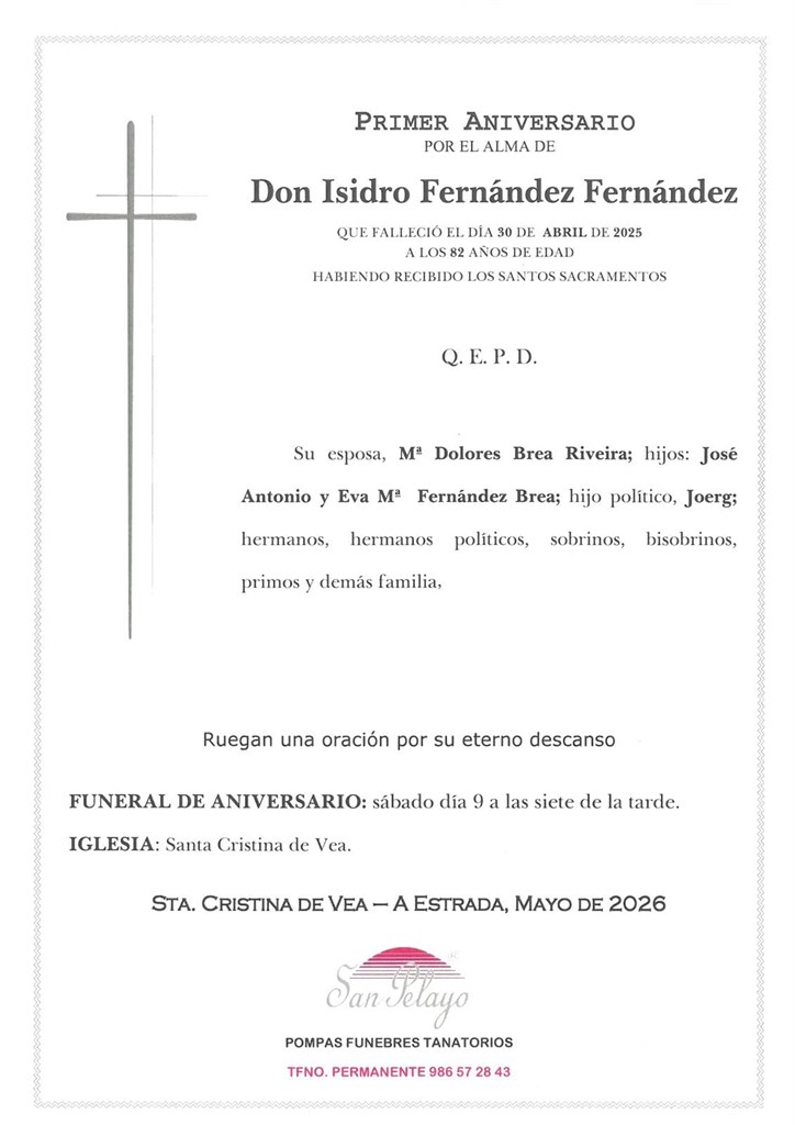ANIV. ISIDRO FERNANDEZ FERNANDEZ 9/05/2025