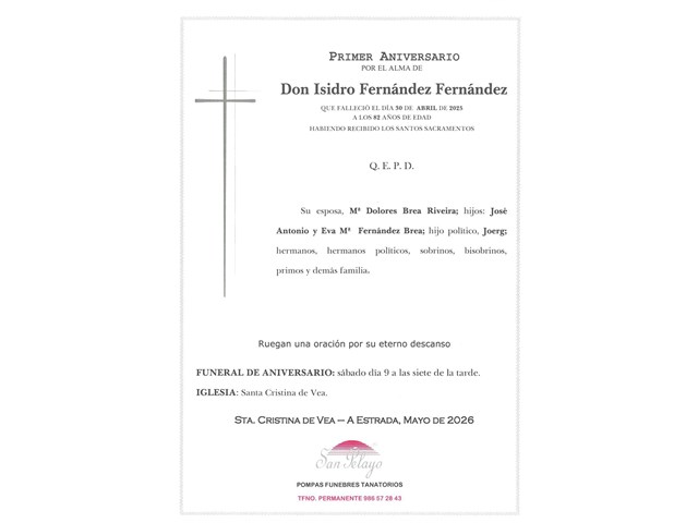 ANIV. ISIDRO FERNANDEZ FERNANDEZ 9/05/2025
