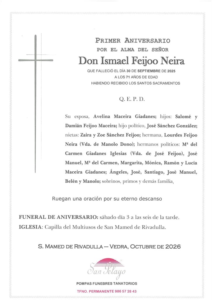 ANIV: ISMAEL FEIJOO NEIRA 03/10/2026