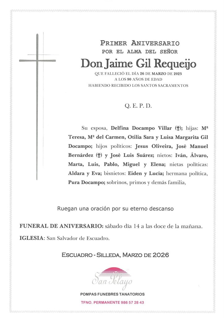 ANIV: JAIME GIL REQUEIJO 14/03/2026