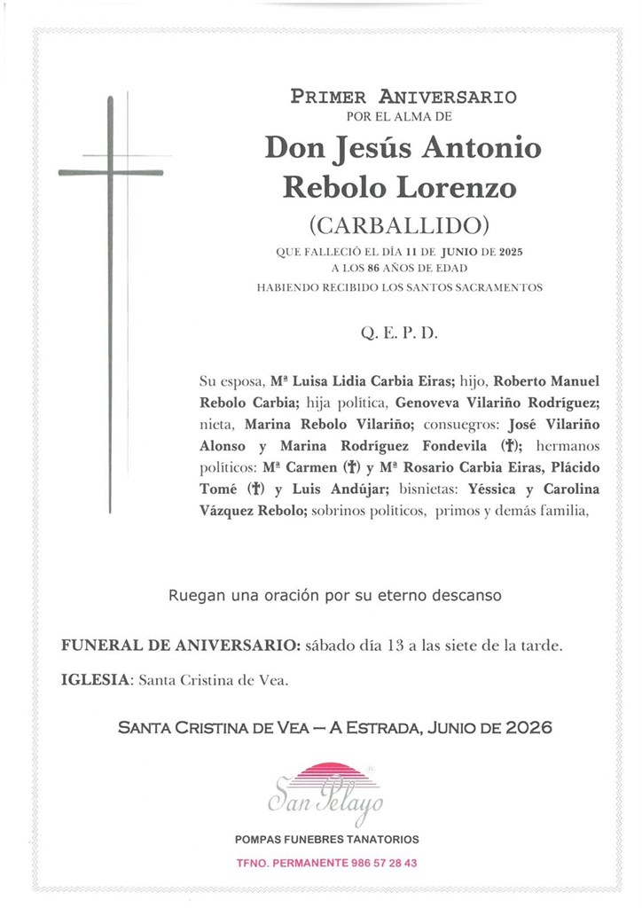 ANIV: JESÚS ANTONIO REBOLO LORENZO 13/06/2026