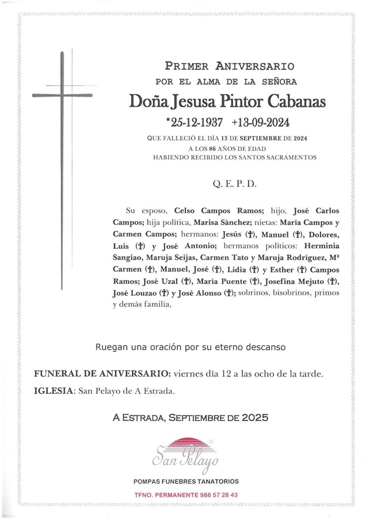 ANIV: JESUSA PINTOR CABANAS 12/09/2025