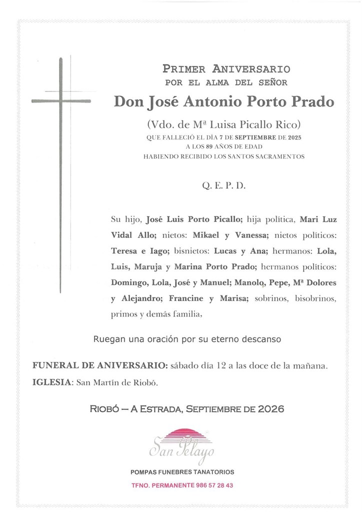 ANIV. JOSE ANTONIO PORTO PRADO 12/09/2026