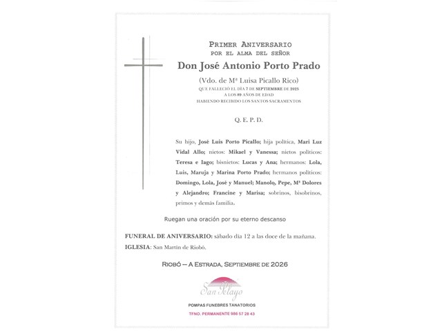 ANIV. JOSE ANTONIO PORTO PRADO 12/09/2026