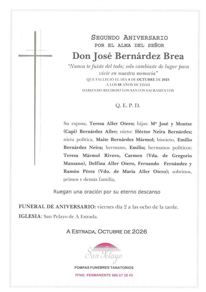 ANIV: JOSÉ BERNÁRDEZ BREA 02/10/2026