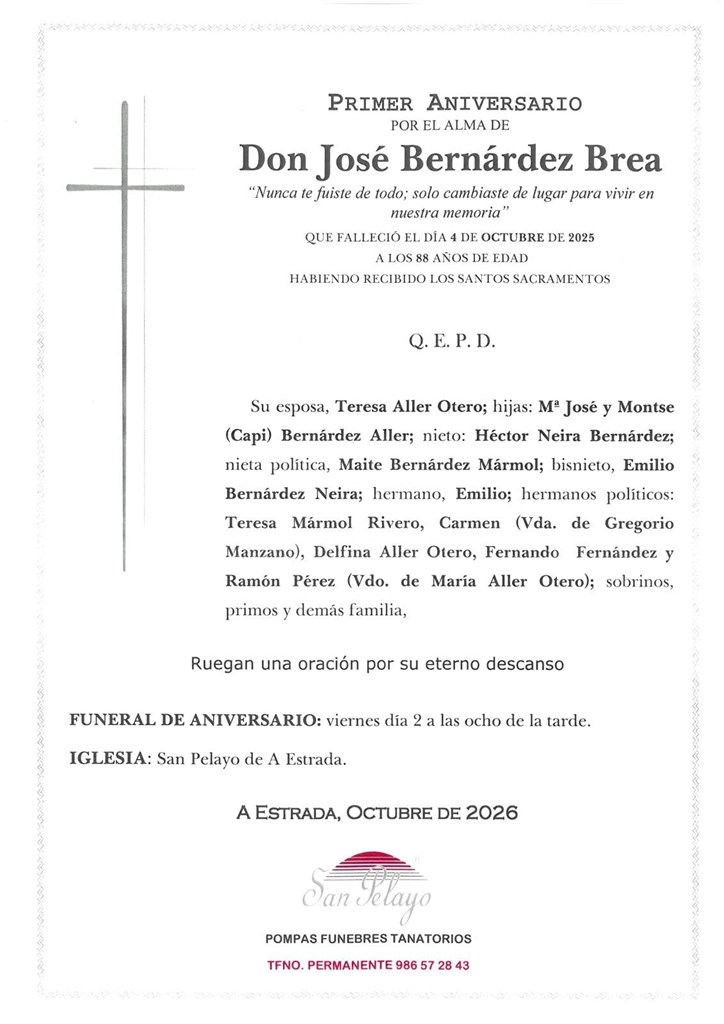 ANIV. JOSÉ BERNÁRDEZ BREA 2/10/2026