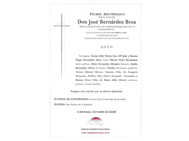 ANIV. JOSÉ BERNÁRDEZ BREA 2/10/2026