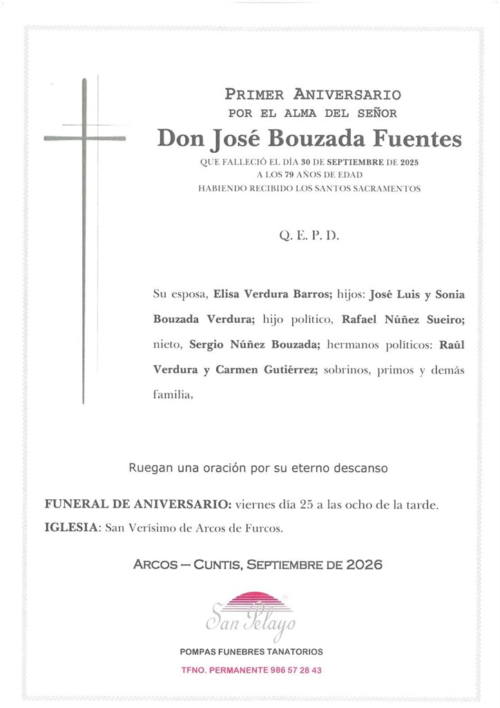 ANIV.  JOSÉ BOUZADA FUENTES  25/09/2026