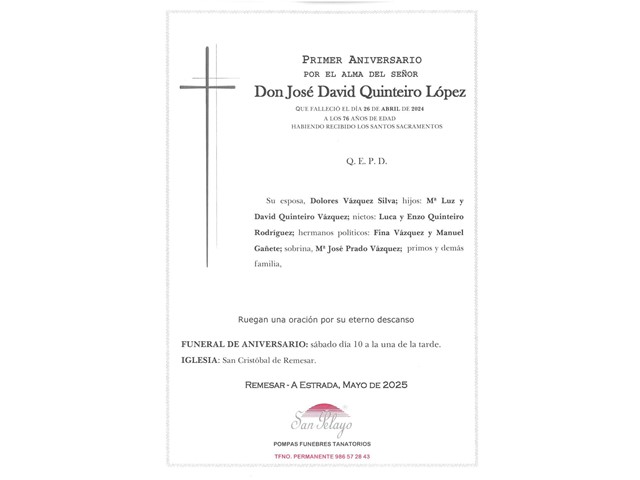 ANIV. JOSE DAVID QUINTEIRO LOPEZ 10/05/2025