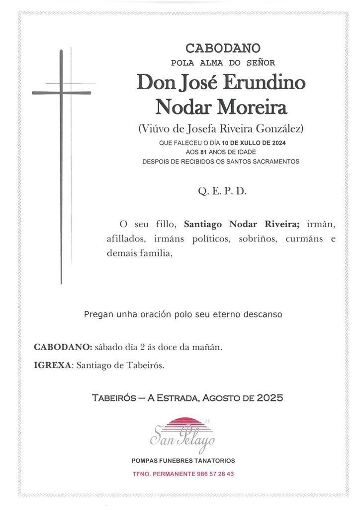 ANIV. JOSE ERUNDINO NODAR MOREIRA 2/08/2025