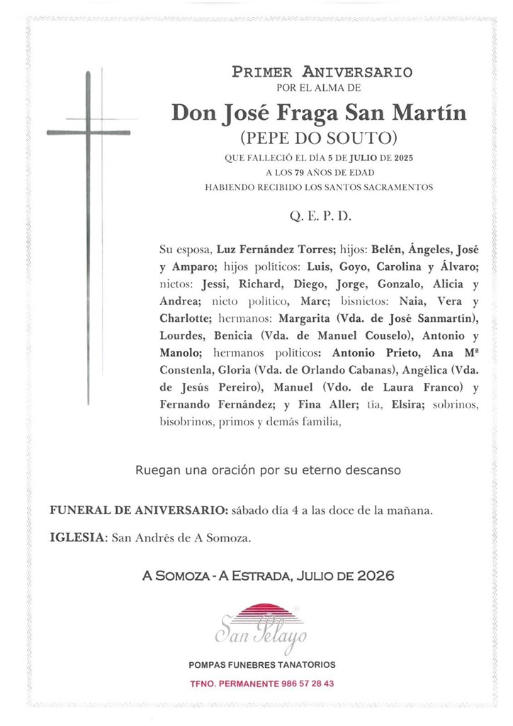 ANIV: JOSÉ FRAGA SANMARTÍN 04/07/2026